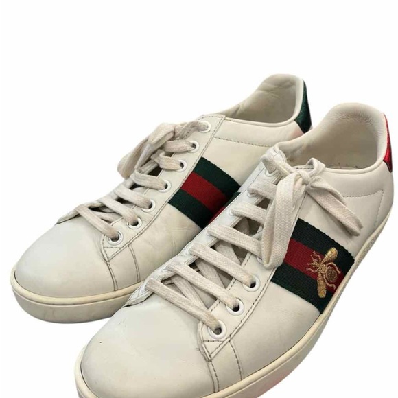 Gucci White Sneakers with Red and Green Stripes